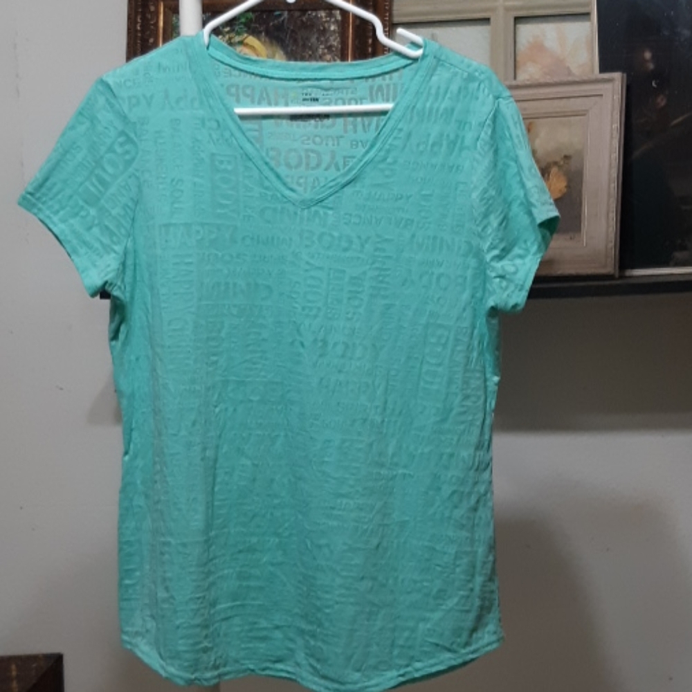 Womens Tshirt Sz Large Athletic Sports top shirt Tek Gear Green Teal V Neck